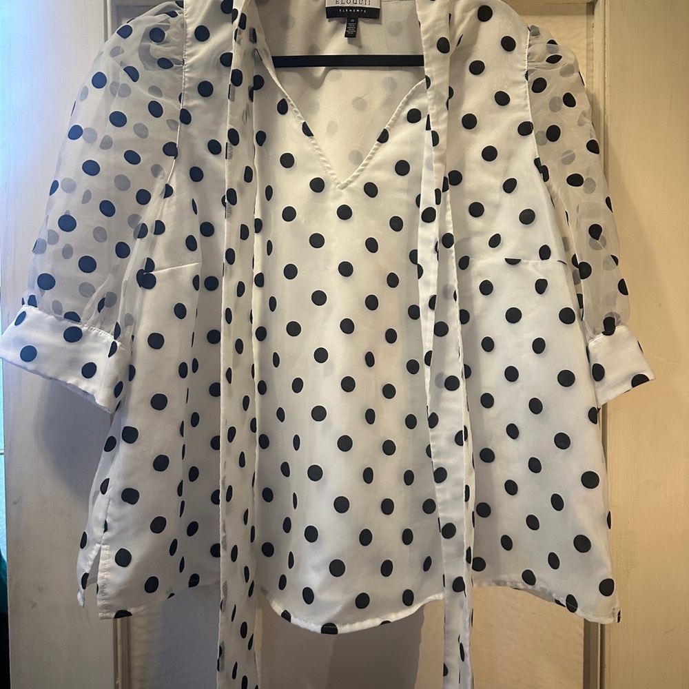 Eloquii Black and White Polka Dot Blouse